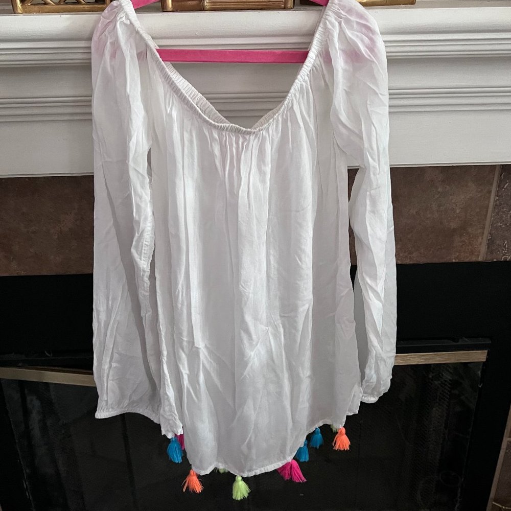 Size XS Lilly Pulitzer White Top with Multicolor Tassel Detail